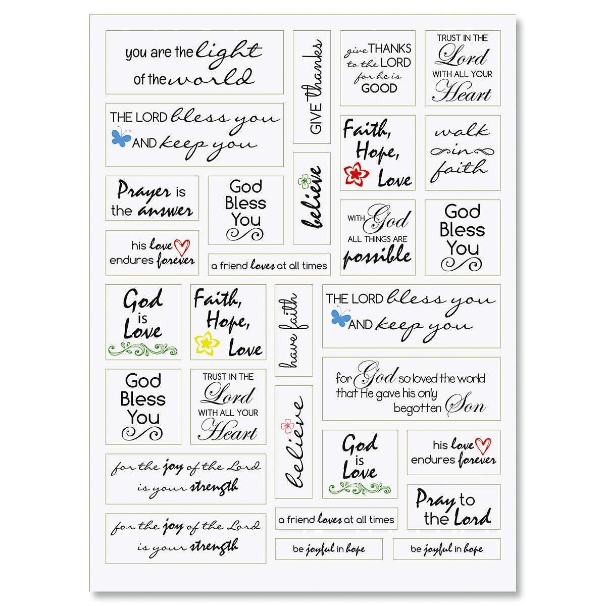 Faith Word Stickers - 2 sheets, 60 stickers total 